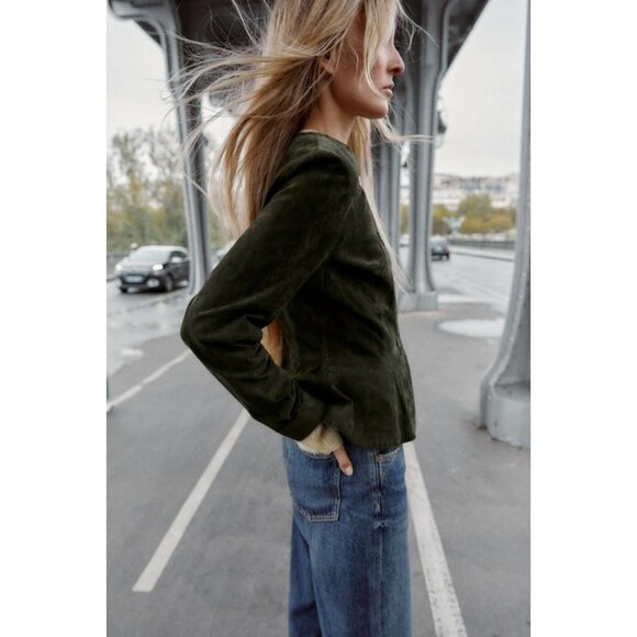 ZARA 100% LEATHER JACKET WITH FLARED HEM - Picture 3 of 7